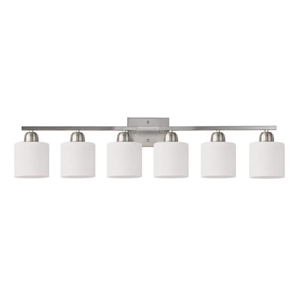 38.2 in. 6-Light Modern Chrome Bathroom Vanity Wall Light with Frosted Glass Shades