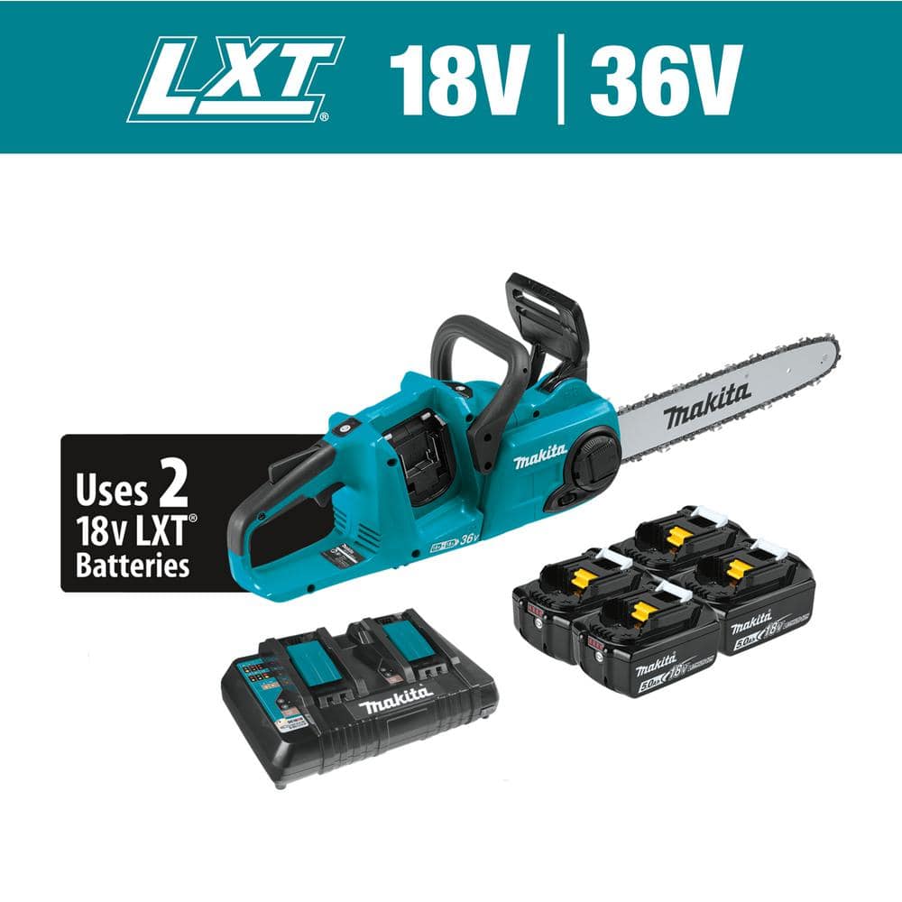 Makita LXT 14 in. 18V X2 (36V) Lithium-Ion Brushless Battery Chain Saw Kit  with Four 5.0 Ah Batteries and Charger XCU03PT1 - The Home Depot