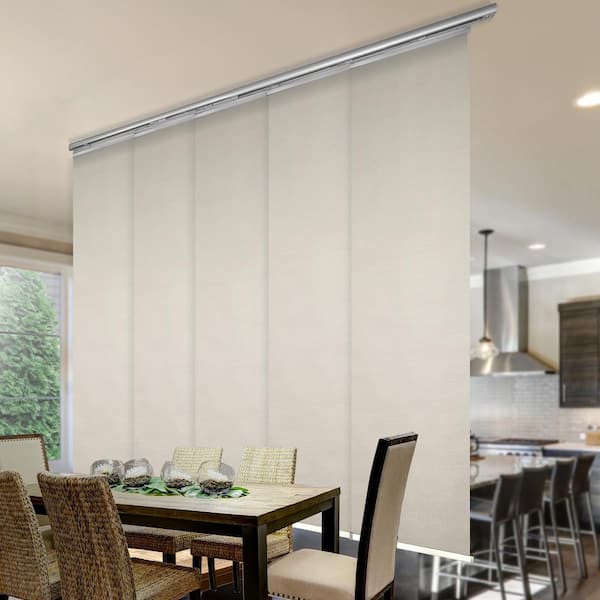 EMOH Pearlescent 58 in. - 110 in. W x 116 in. L Adjustable 5- Panel Satin Nickel Single Rail Panel Track with 23.5 in. Slates