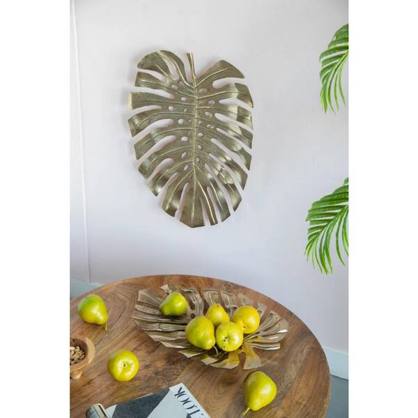 Dracelo 18.9 in. x 13.4 in. Gold Monstera Leaf Wall Decor-Modern Tropical Accent, Ready to Hang, Metal Work