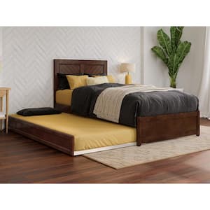 Clayton Walnut Brown Solid Wood Frame Twin XL Platform Bed with Panel Footboard Twin XL Trundle