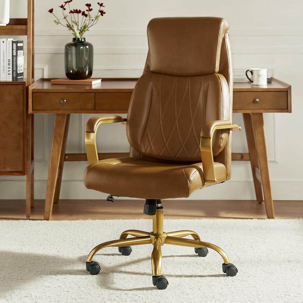 Jill Mid-Century Modern Camel Vegan Leather Ergonomic Office Chair with Lumbar Support