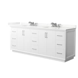 Strada 84 in. W x 22 in. D x 35 in. H Double Bath Vanity in White with Giotto Quartz Top