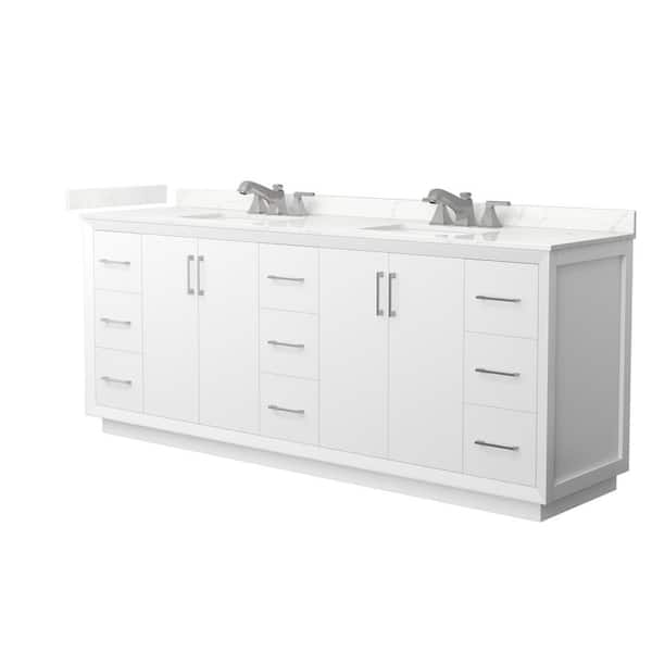 Wyndham Collection Strada 84 in. W x 22 in. D x 35 in. H Double Bath Vanity in White with Giotto Quartz Top