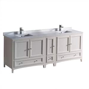 Oxford 84 in. Double Vanity in Antique White with Quartz Stone Vanity Top in White with White Basin with Side Cabinet