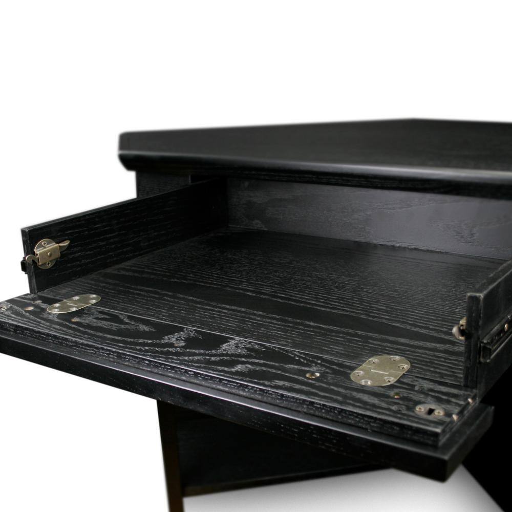 Elegant Black Oak Corner Writing Desk with Drawer and Keyboard Tray