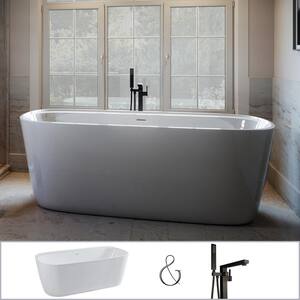 Bayberry 63 in. Acrylic Oval Freestanding Bathtub in White, Floor-Mount Square-Post Faucet in Matte Black