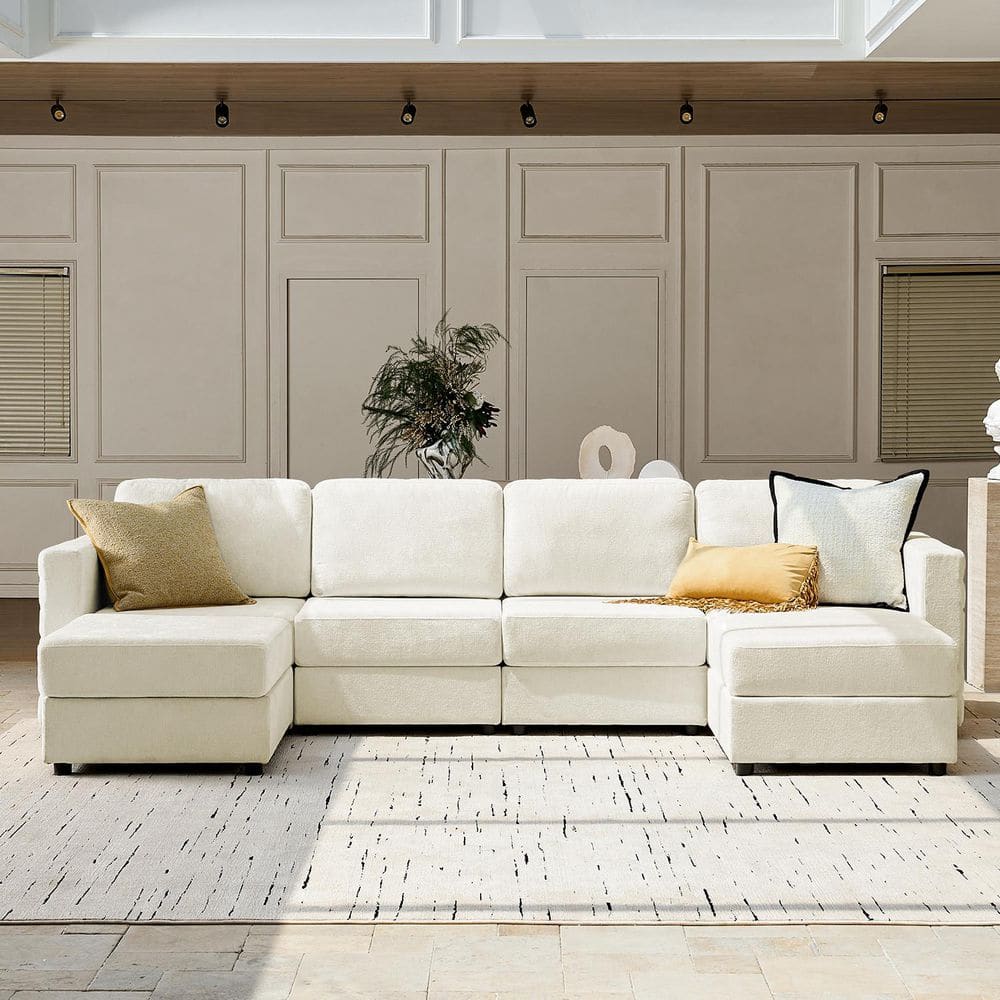 Julian 124.5 in. 4-piece Polyester Sectional Sofa in Beige