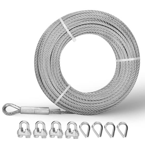 3/8 in. Stainless Steel Wire Rope Cable 50 ft. 7x19 Strands 12000 lbs. Breaking Strength with M10 Clamps Thimbles
