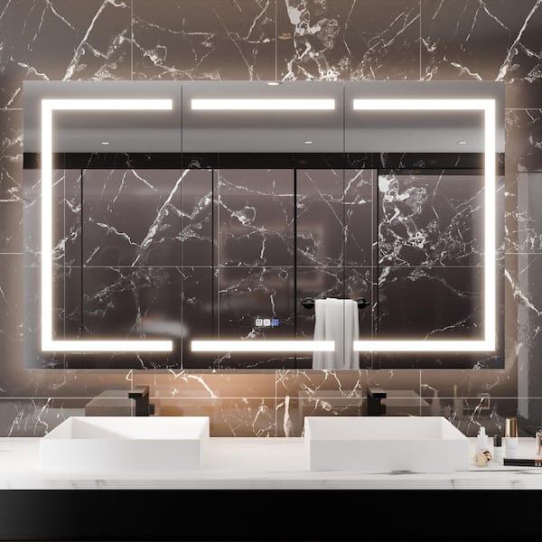 60 in. W x 36 in. H Rectangular Aluminum Recessed/Surface Mount LED Medicine Cabinet with Mirror, 10X Magnifier, USB