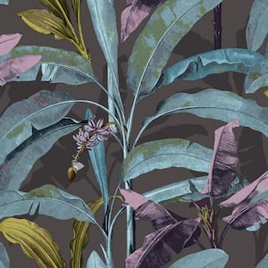 Into The Wild Brown Metallic Banana Tree Leaves Non-Pasted Non-Woven Paper Wallpaper Roll