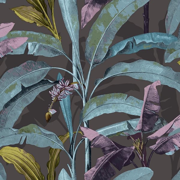 Unbranded Into The Wild Brown Metallic Banana Tree Leaves Non-Pasted Non-Woven Paper Wallpaper Roll