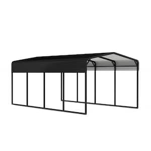 12 ft. W x 20 ft. D x 8.9 ft. H Black Galvanized Steel Roof Carport Multi-Use Shelter for Cars, Boats, and Tractors