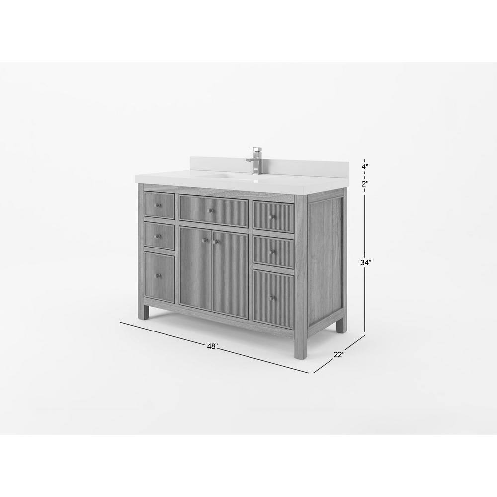 48'' Light Natural Teak Single Bathroom Vanity with Carrara Marble Top