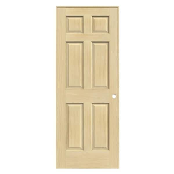 JELD-WEN 24 in. x 78 in. Pine Unfinished Right-Handed 6-Panel Solid Wood Single Prehung Interior Door