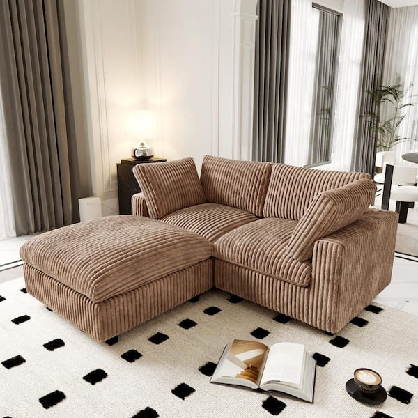 78.7 in. Square Arm Soft Velvet Oversized 3-Piece Comfy Couch Modular Sectional Sofa with Ottoman for Apartment in Brown