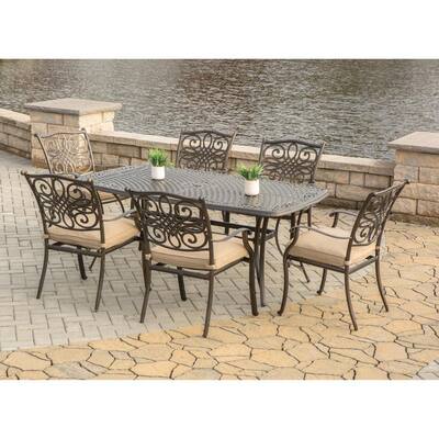 Traditions 7-Piece Aluminum Outdoor Dining Set with Natural Oat Cushions