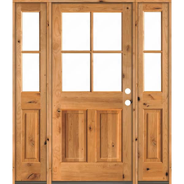 Krosswood Doors 60 in. x 80 in. Knotty Alder Left-Hand/Inswing 4-Lite Clear Glass Clear Stain Wood Prehung Front Door/Double Sidelite