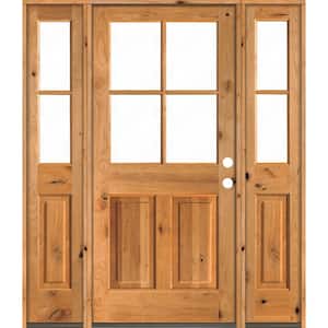 64 in. x 80 in. Knotty Alder Left-Hand/Inswing 4-Lite Clear Glass Clear Stain Wood Prehung Front Door/Double Sidelite