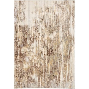 Tan Ivory and Brown 2 ft. x 3 ft. Abstract Area Rug