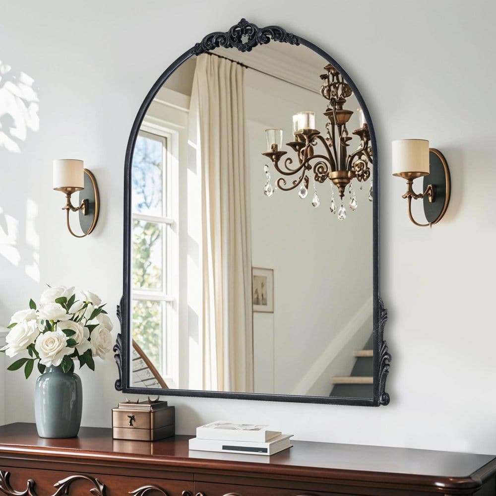 Elevatehome 30 in. W x 36 in. H Antique Black Arched Framed Accent ...