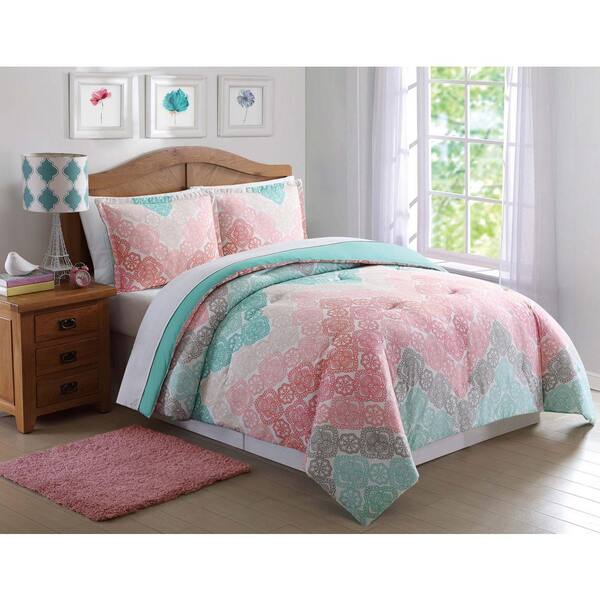Unbranded Antique Lace Chevron 3-Piece Pink Full and Queen Comforter Set