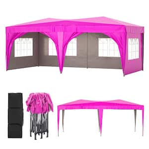 20 ft. x 10 ft. Pink Pop-Up Canopy Portable Party Folding Tent with 6 Removable Sidewalls and Carry Bag