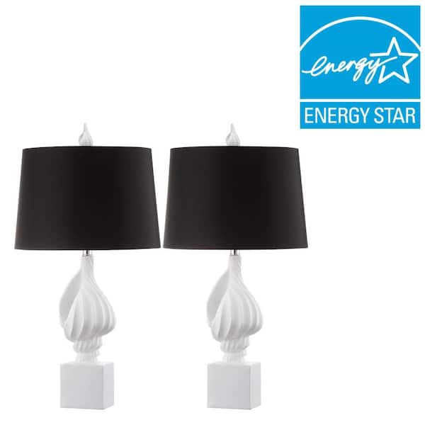 Safavieh Nautilus 29.5 in. White Table Lamp with Black Shade (Set of 2)