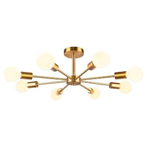 Claire 24 in. 8-Light Gold Mid-Century Pendant Ceiling Light Sputnik Semi- Flush Mount Light