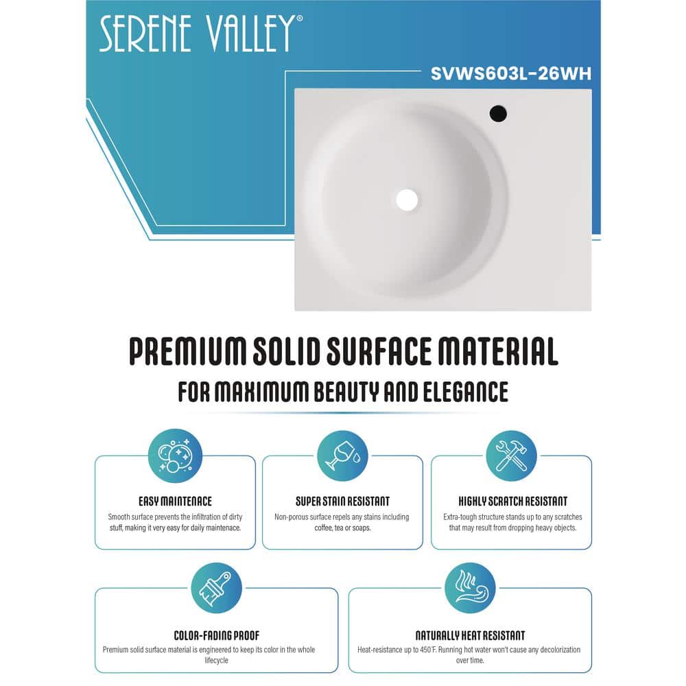 White Solid Surface Square Wall-Mount Bathroom Sink