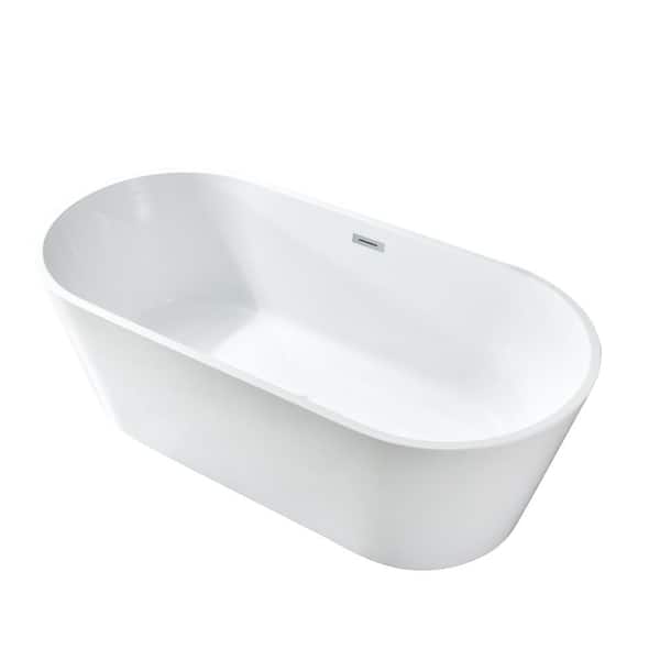 Karl home 59 in. Acrylic Oval Shape Flatbottom Bathtub in White