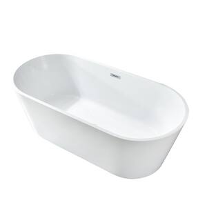 59 in. Acrylic Oval Shape Flatbottom Bathtub in White