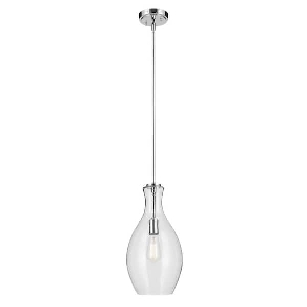 KICHLER Everly 17.75 in. 1-Light Chrome Modern Shaded Bell Kitchen Hanging Pendant Light with Clear Seeded Glass