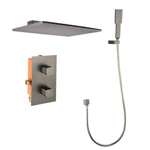 12 in. 2-Handle 1-Spray Wall Mount Wide Spout Waterfall Shower System with Handheld Shower in Gunmetal (Valve Included)