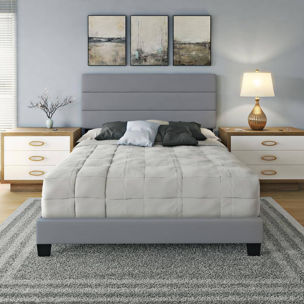 Paisley Queen Grey Faux Leather Upholstered Tufted Bed Frame