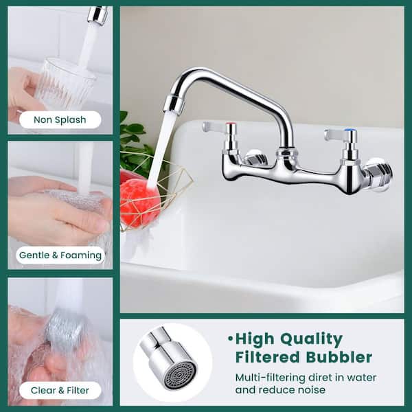 Double Handle Wall Mount Standard Kitchen Faucet with 8 in. Swivel Spout 8 in. Center in Matte Black