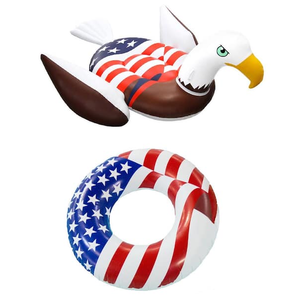 Swimline Inflatable American Bald Eagle Giant Float and 36 in. American Flag Float
