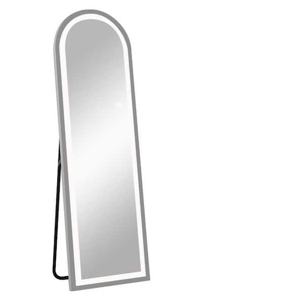 Unbranded Silver 20 in. W x 63 in. H LED Aluminum Right Angle Arched Mirror Full-Length Mirror for Living Room
