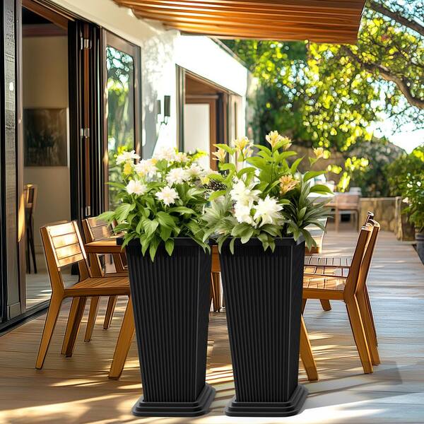 TUYOHW Extra Tall Square Planter-Black Plastic for Indoor and