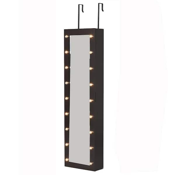 Unbranded LED Light Brown 12.5 in. W x 39.25 in. H Rectangle Wall Mirror or Door Full Length Mirror with Jewelry Boxes Cabinet