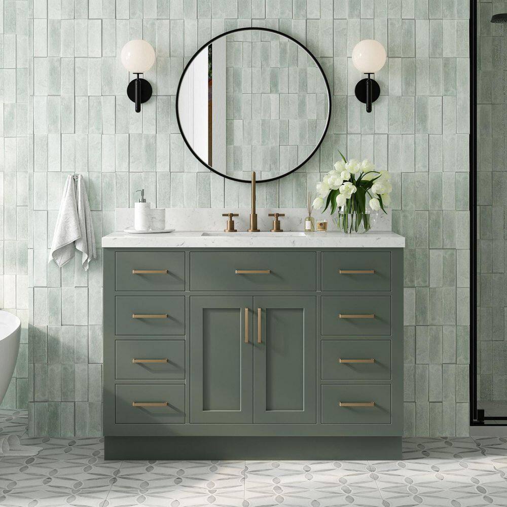 Hepburn 48 in. Single Sink Freestanding Bath Vanity in Gray with Carrara White Quartz Top & Sidesplash price history on PriceWatchPro