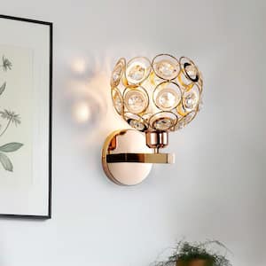 6.7 in. 1-Light Gold Wall Sconce, with Crystal Dome Shade for Living Room Foyer