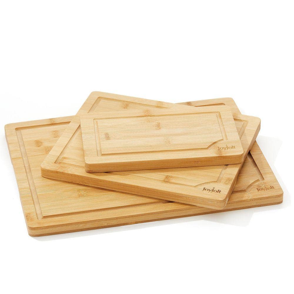 JoyJolt 3-Piece Brown Bamboo Wooden Food Kitchen Cutting Board Set