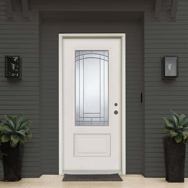 36 in. x 80 in. Chatham Left-Hand Patina Finished Fiberglass Mahogany Woodgrain Prehung Front Door
