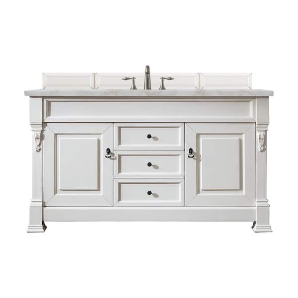 James Martin Vanities Brookfield 60.0 in. W x 23.5 in. D x 34.3 in. H Bathroom Vanity in Bright White with Victorian Silver Top