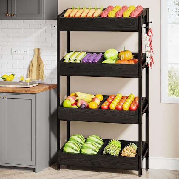 Ahlivia Black 29 in. W Display Cabinet Wood Fruit Vegetable Storage Rack with 4 Tiers Basket