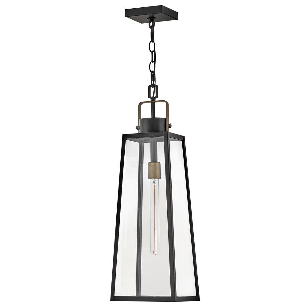 Hugh Large Black and Bronze Clear Glass Outdoor Lantern
