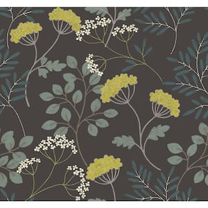 Sorrel Black Botanical Wallpaper Sample