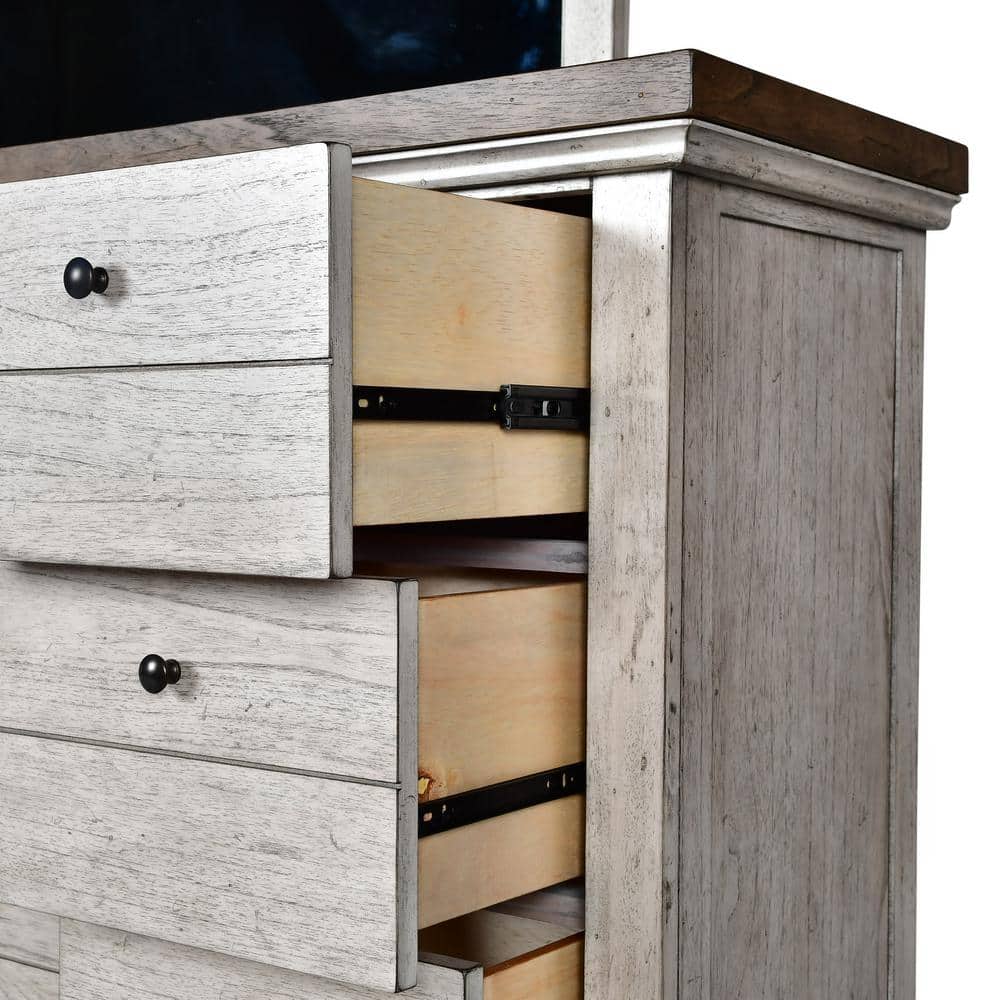 Rustic Ivory and Honey 9-Drawer Dresser with Mirror