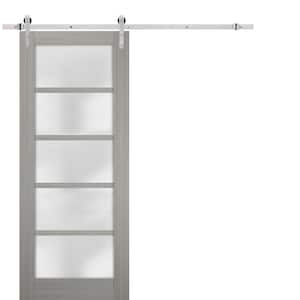 48 in. x 80 in. Single Panel Gray Finished Solid MDF Sliding Door with Double Stainless Barn Hardware Kit